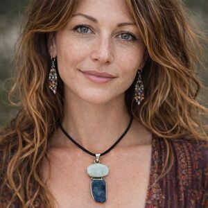 Hememorphite Blue Apatite 925 overlay with organza gift bag satin cord necklace